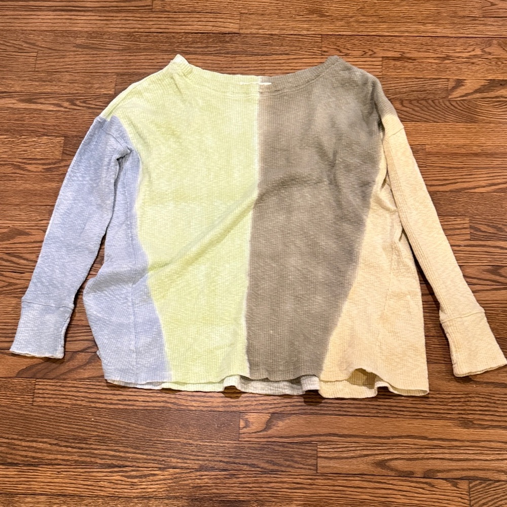 We The Free Ribbed Knit Sweater in Green and Gray Size Small